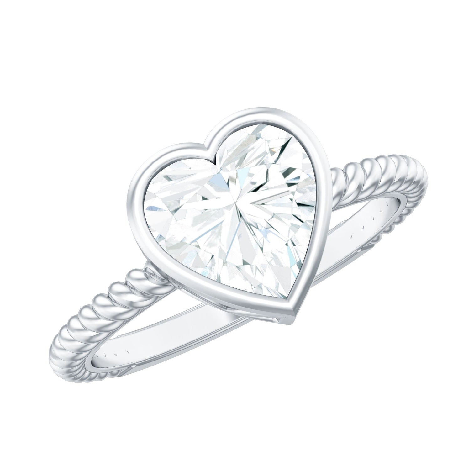 Bezel Set Moissanite Heart Engagement Ring with Twisted Rope Band