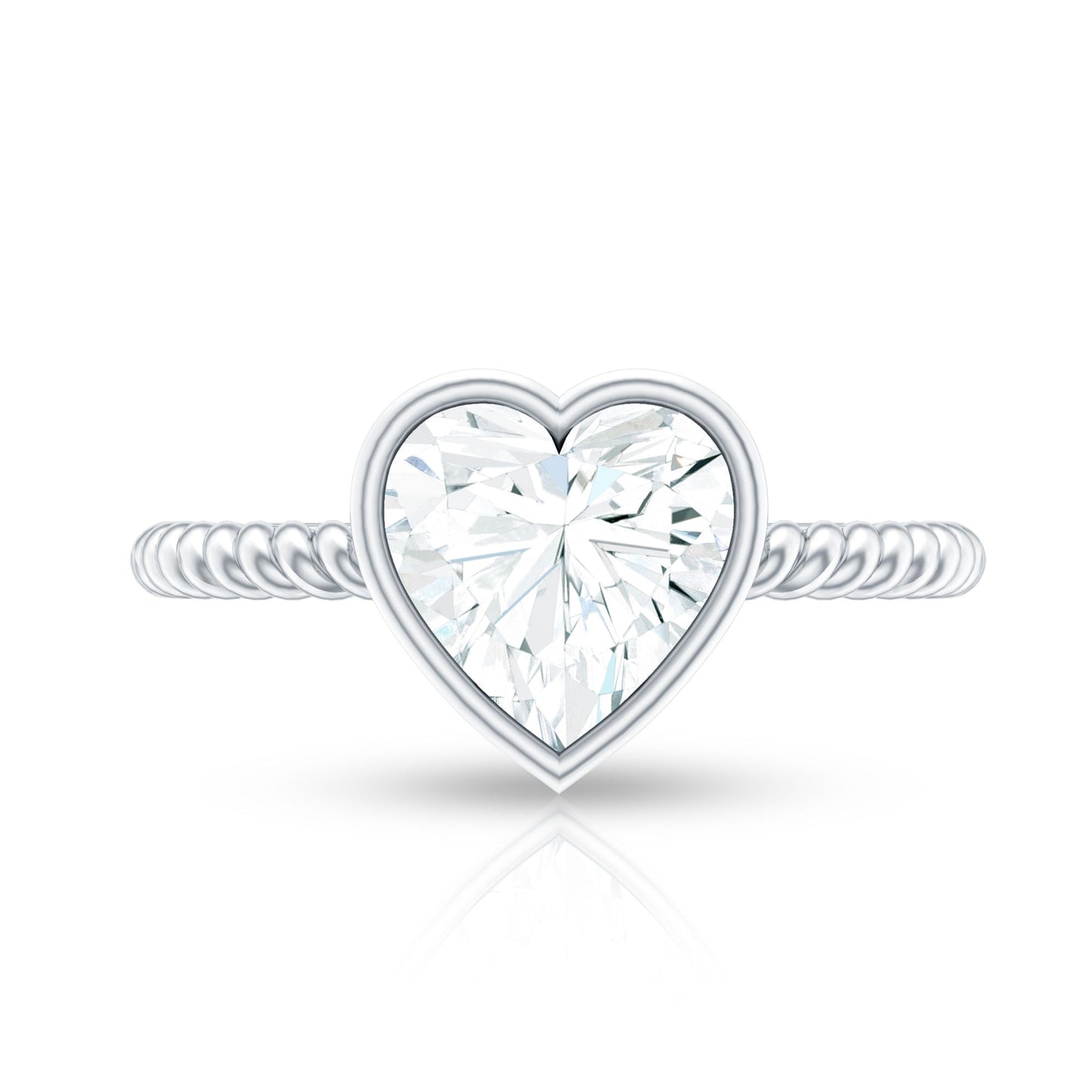 Bezel Set Moissanite Heart Engagement Ring with Twisted Rope Band