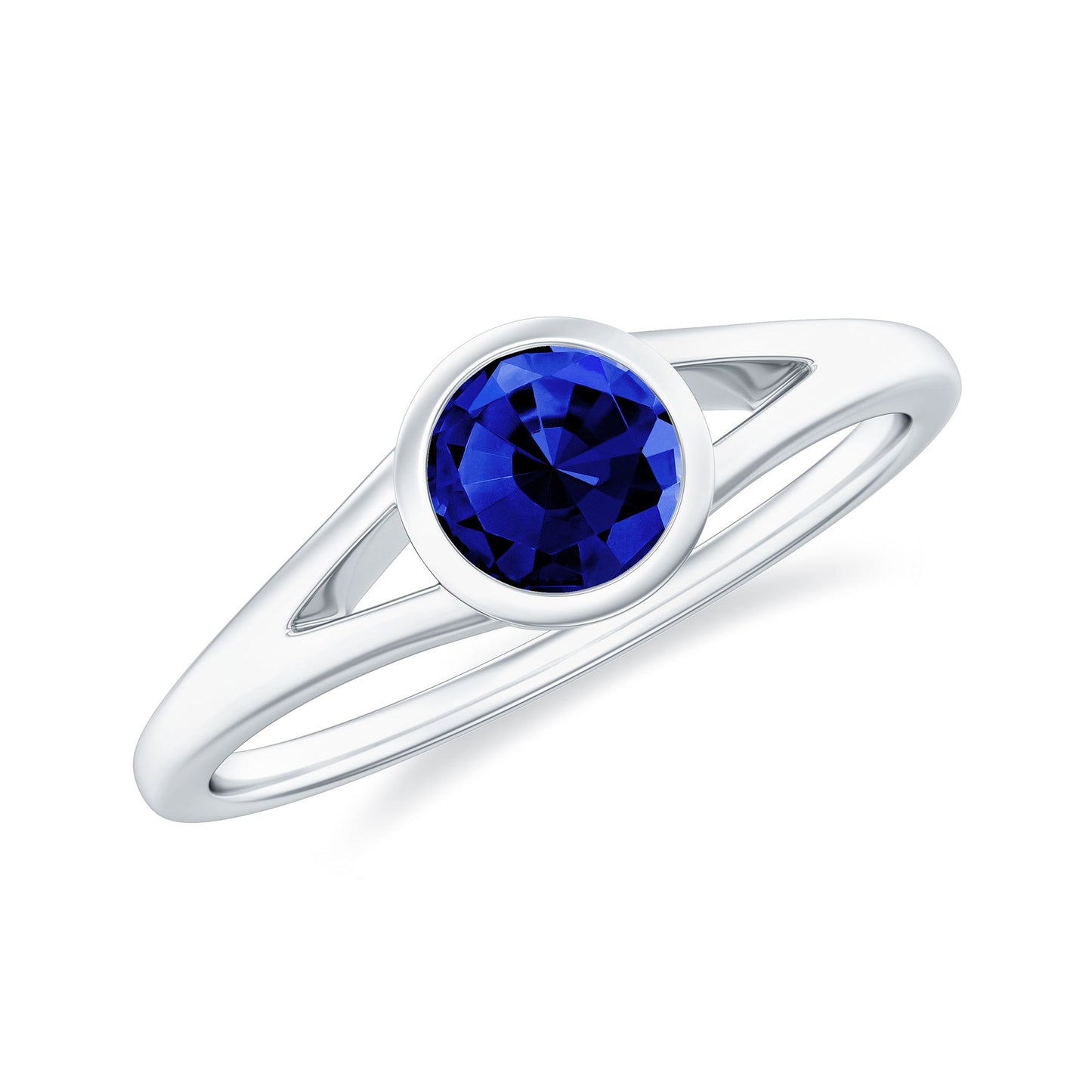 Certified 0.6 Carat Lab Grown Blue Sapphire Promise Ring with Split Shank