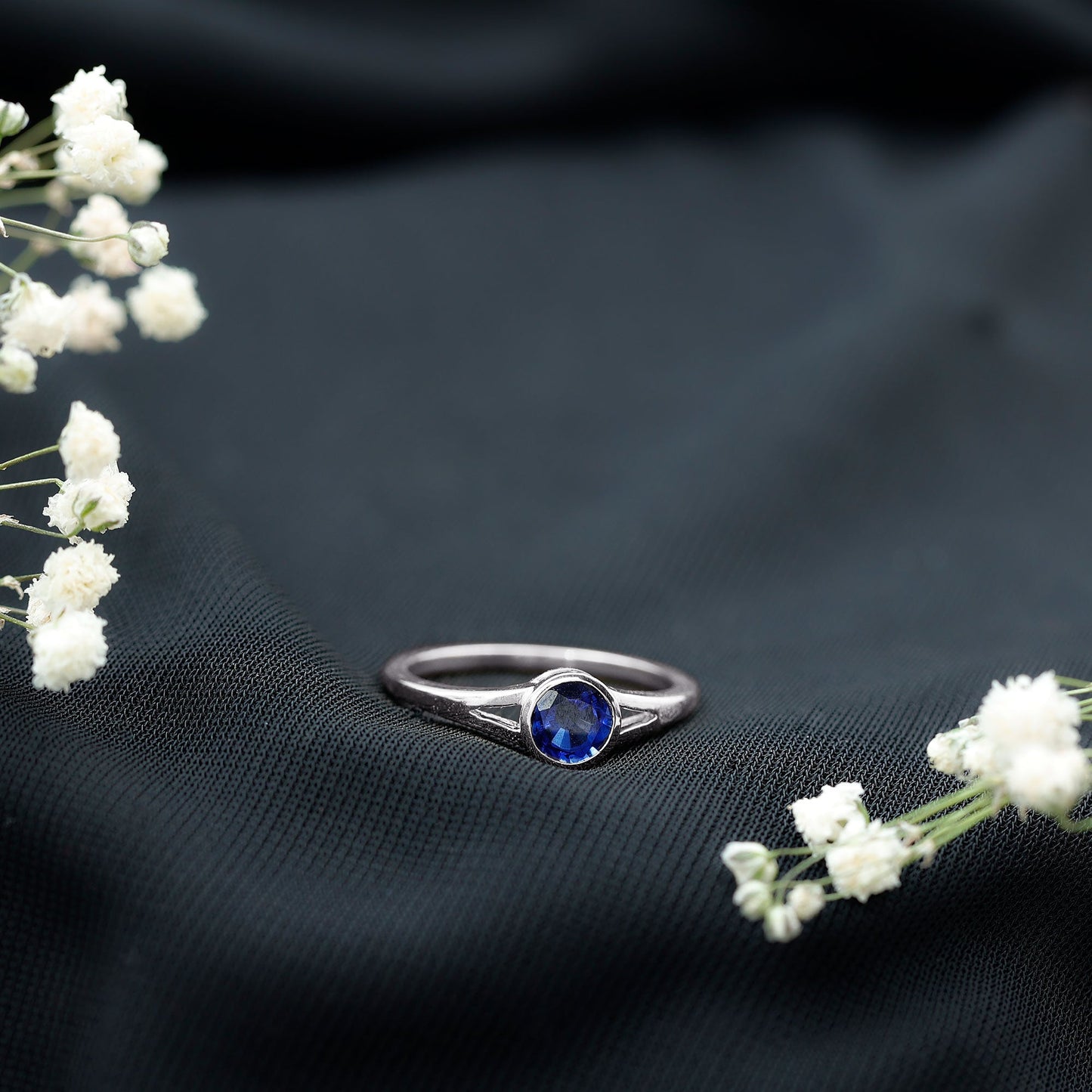 Certified 0.6 Carat Lab Grown Blue Sapphire Promise Ring with Split Shank