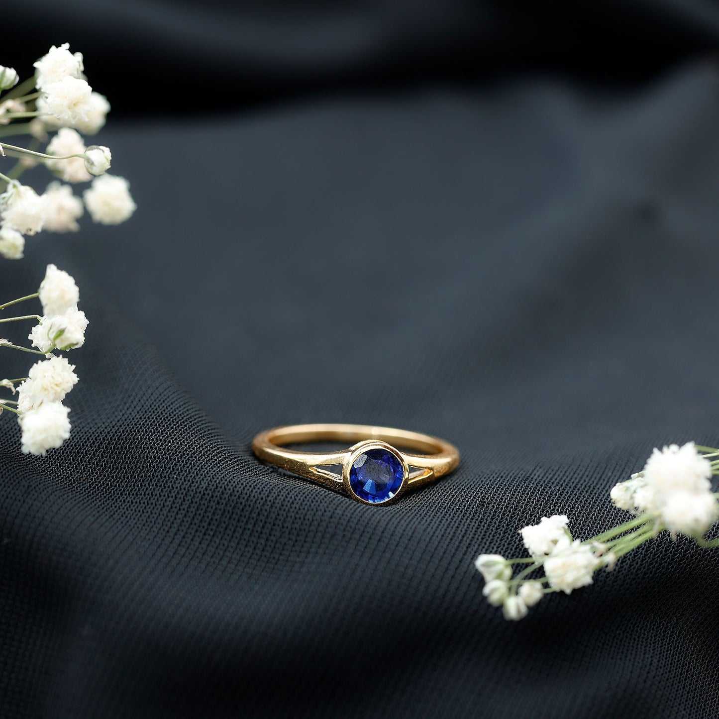Certified 0.6 Carat Lab Grown Blue Sapphire Promise Ring with Split Shank