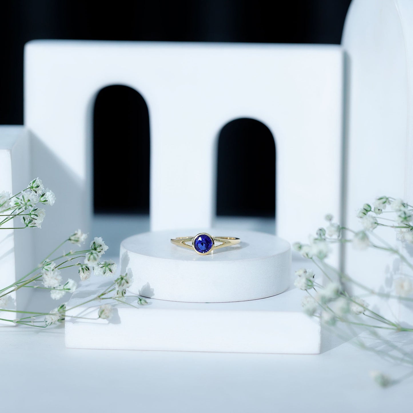 Certified 0.6 Carat Lab Grown Blue Sapphire Promise Ring with Split Shank