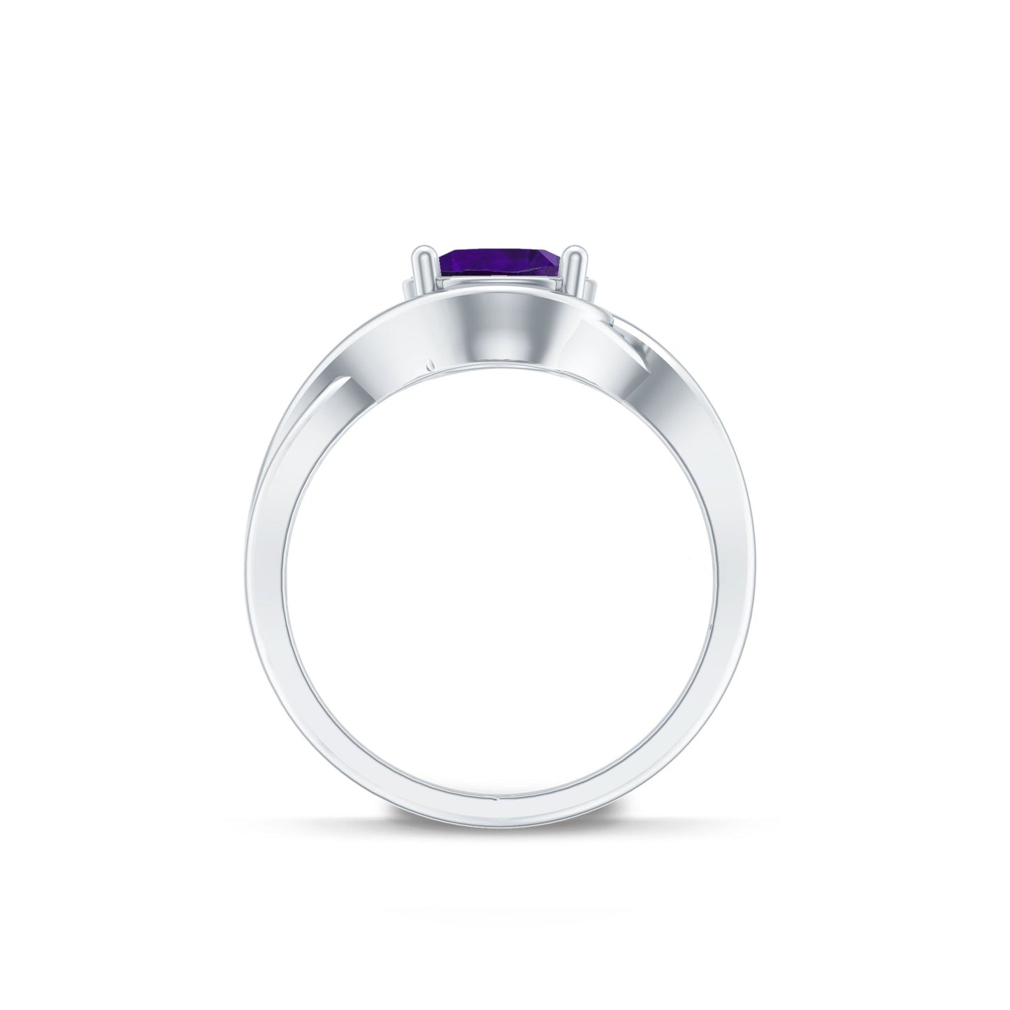 Real February Birthstone Amethyst Promise Ring with Crossover Shank