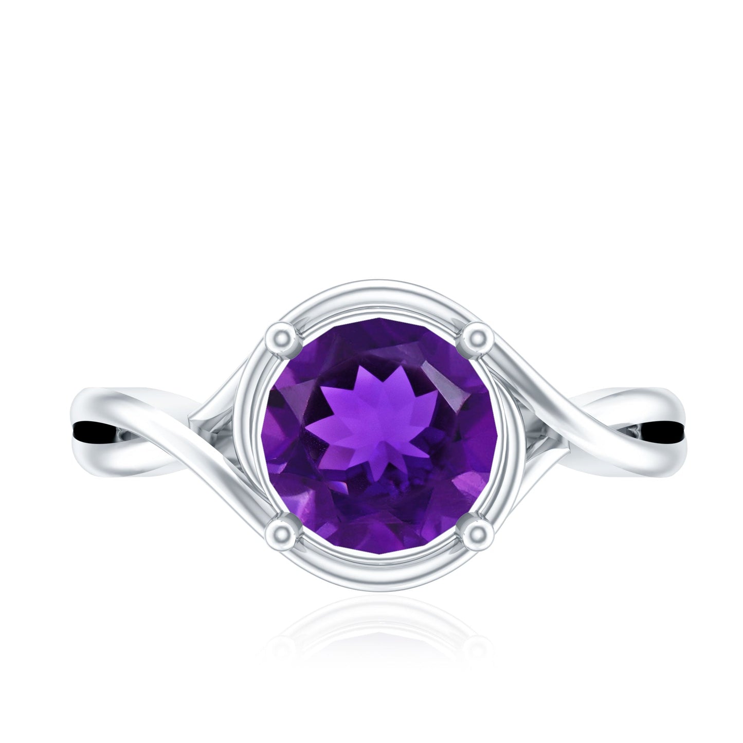 Real February Birthstone Amethyst Promise Ring with Crossover Shank