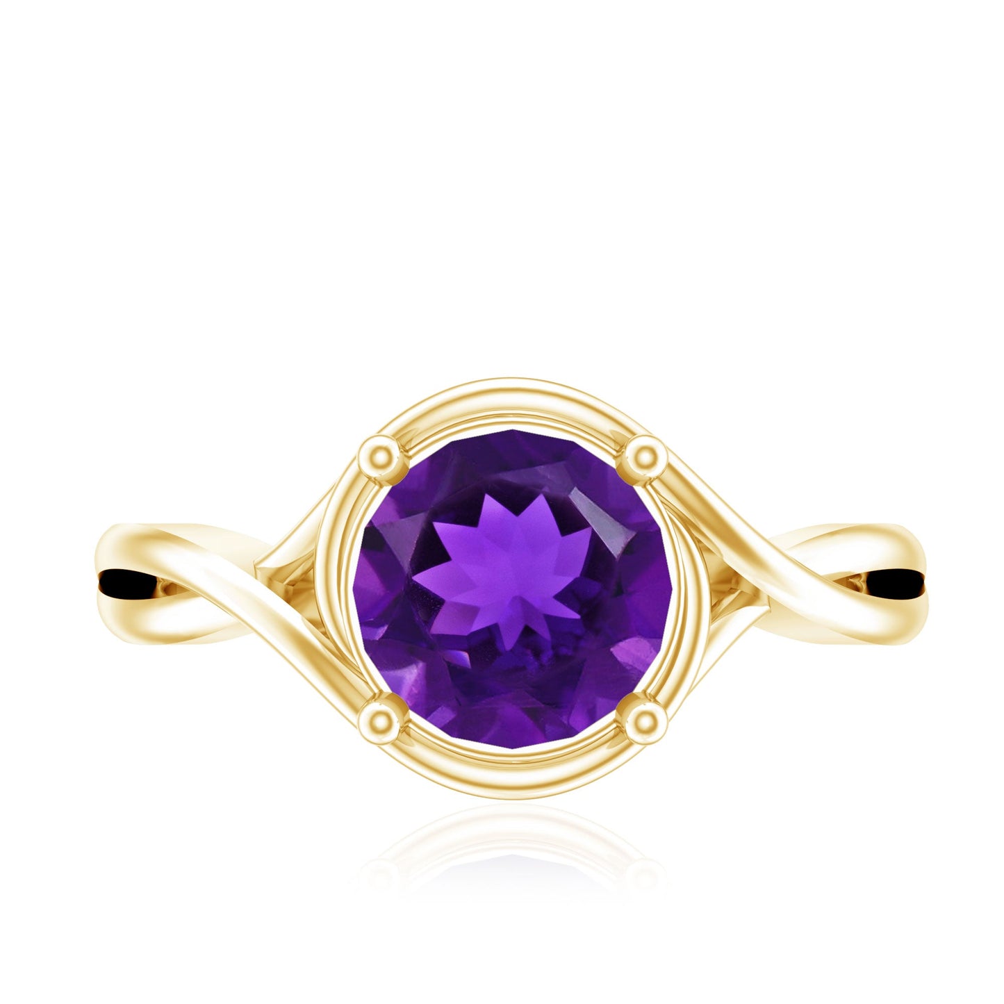 Real February Birthstone Amethyst Promise Ring with Crossover Shank