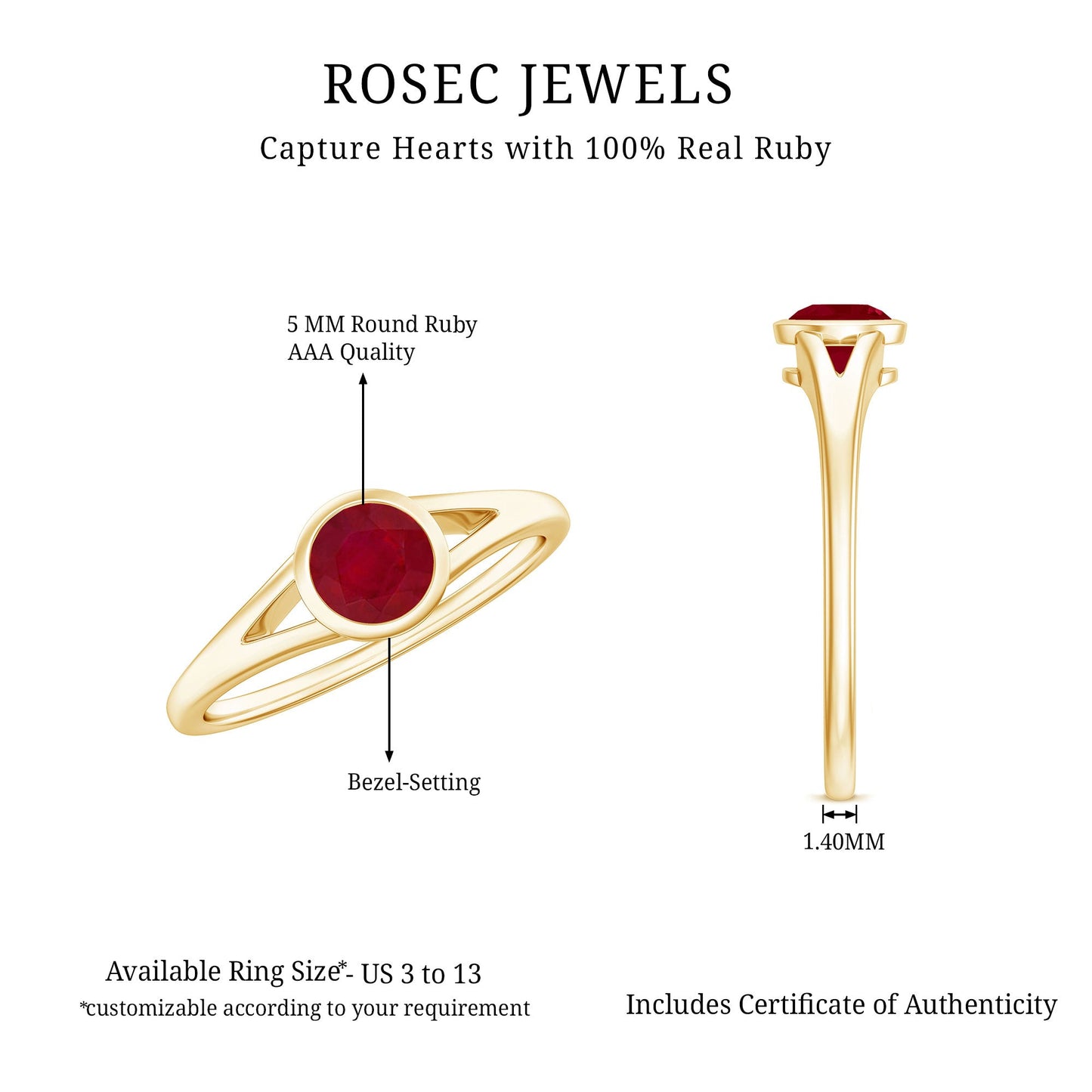 Natural 0.6 Carat Ruby Promise Ring with Split Shank