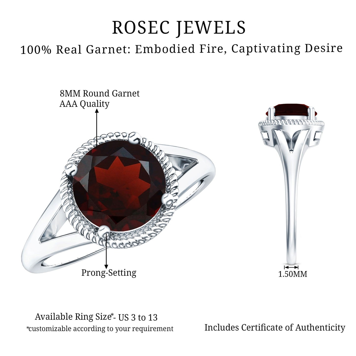 2.3 Carat Solitaire Garnet Engagement Ring with Split Shank