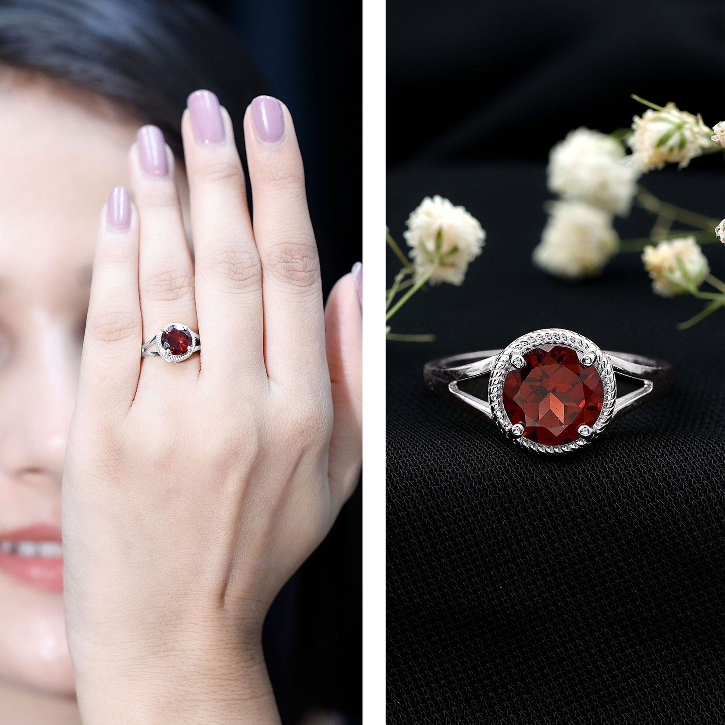 2.3 Carat Solitaire Garnet Engagement Ring with Split Shank