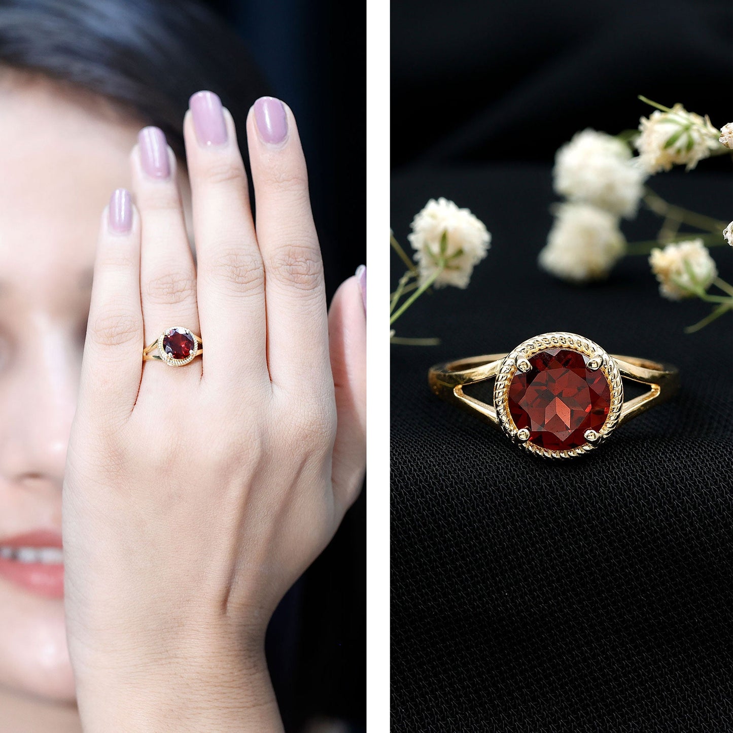 2.3 Carat Solitaire Garnet Engagement Ring with Split Shank