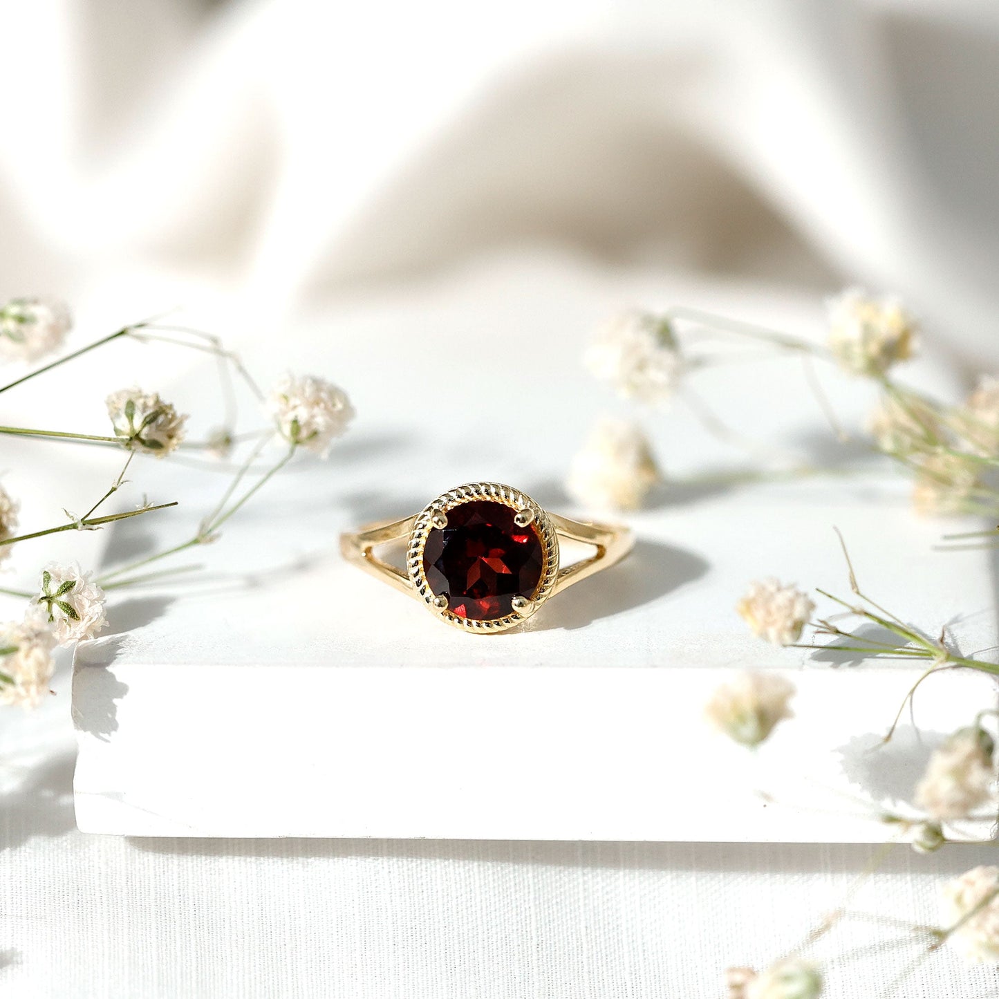 2.3 Carat Solitaire Garnet Engagement Ring with Split Shank