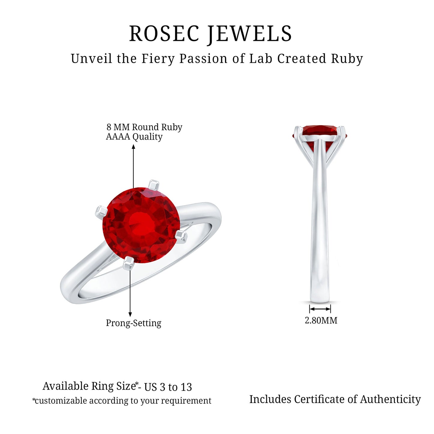 Solitaire 2.3 Carat Round Lab Grown Ruby Cathedral Engagement Ring