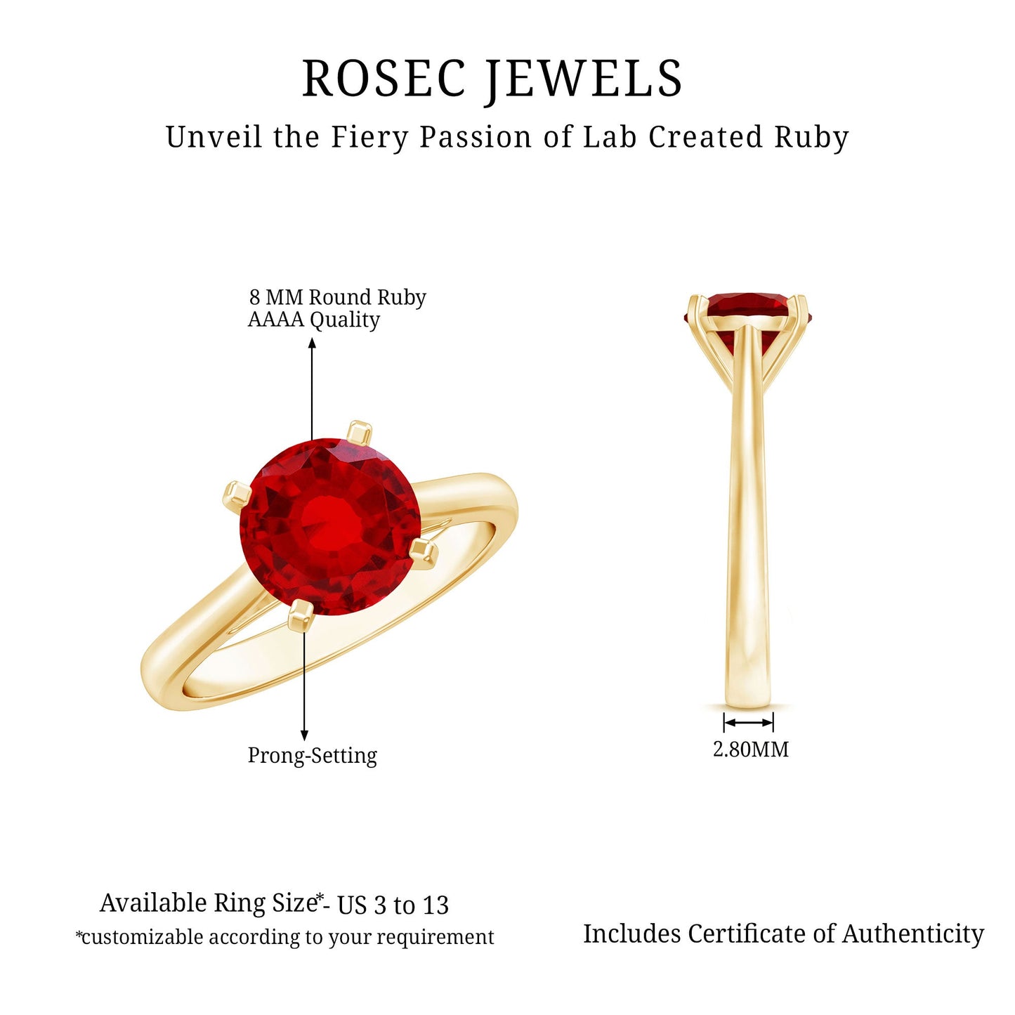 Solitaire 2.3 Carat Round Lab Grown Ruby Cathedral Engagement Ring