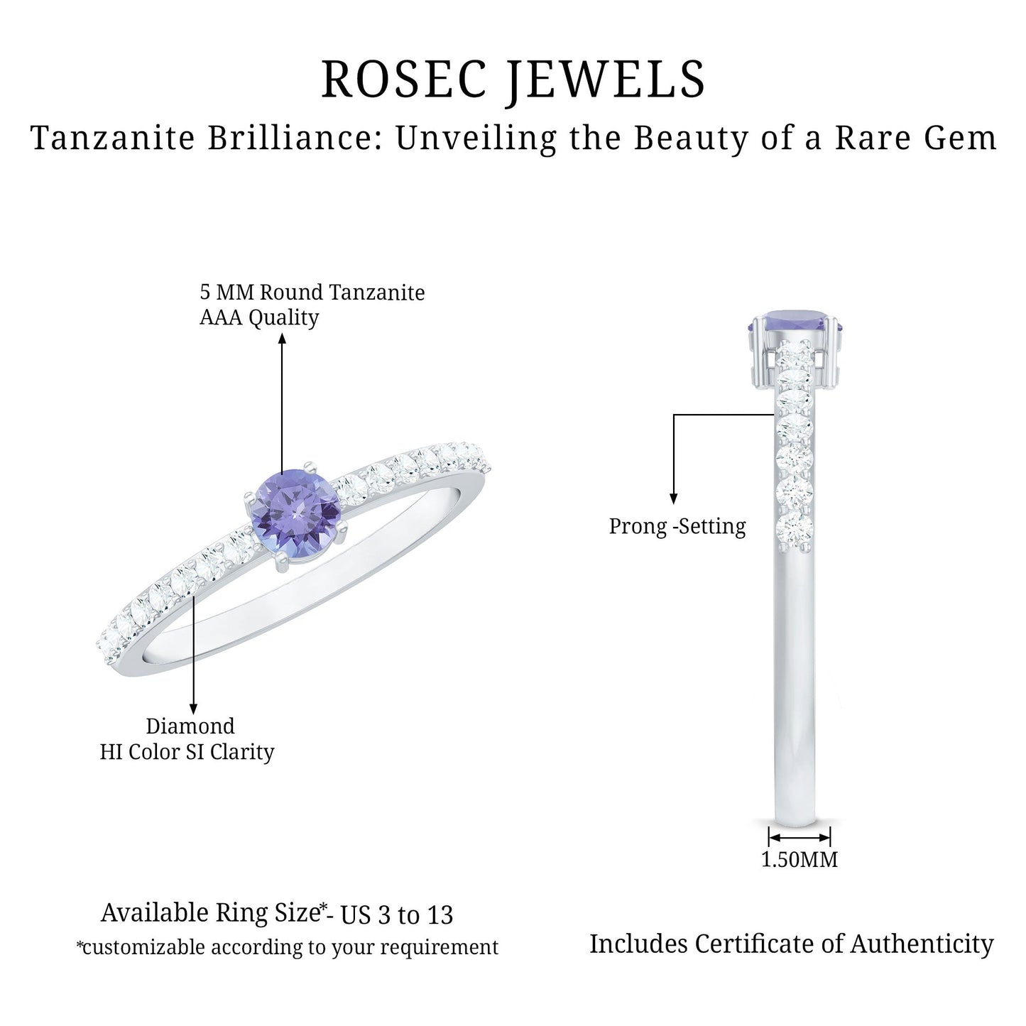 Natural Tanzanite Diamond Promise Ring for Engagement