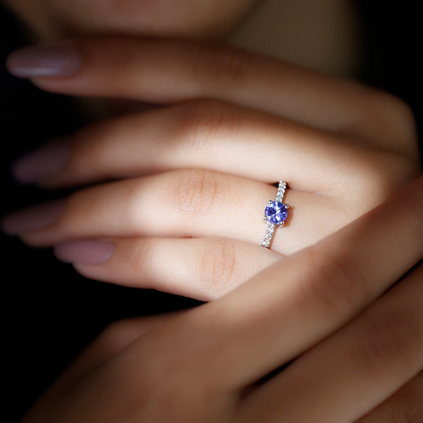 Natural Tanzanite Diamond Promise Ring for Engagement