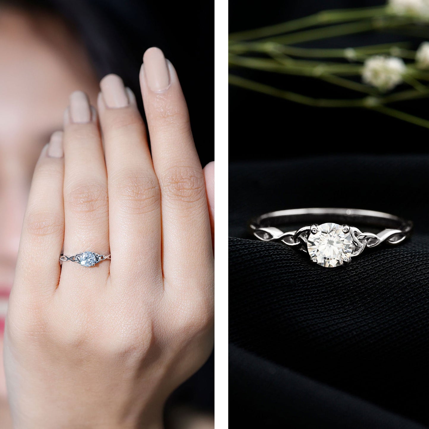 Solitaire Moissanite Celtic Knot Ring for Women