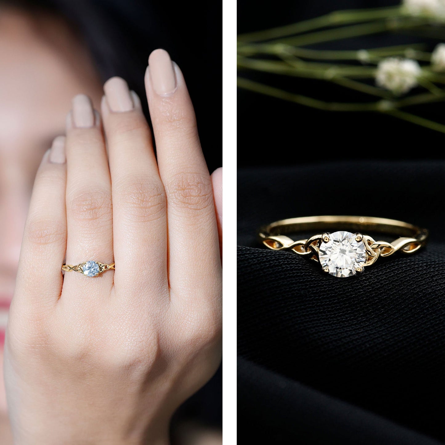 Solitaire Moissanite Celtic Knot Ring for Women