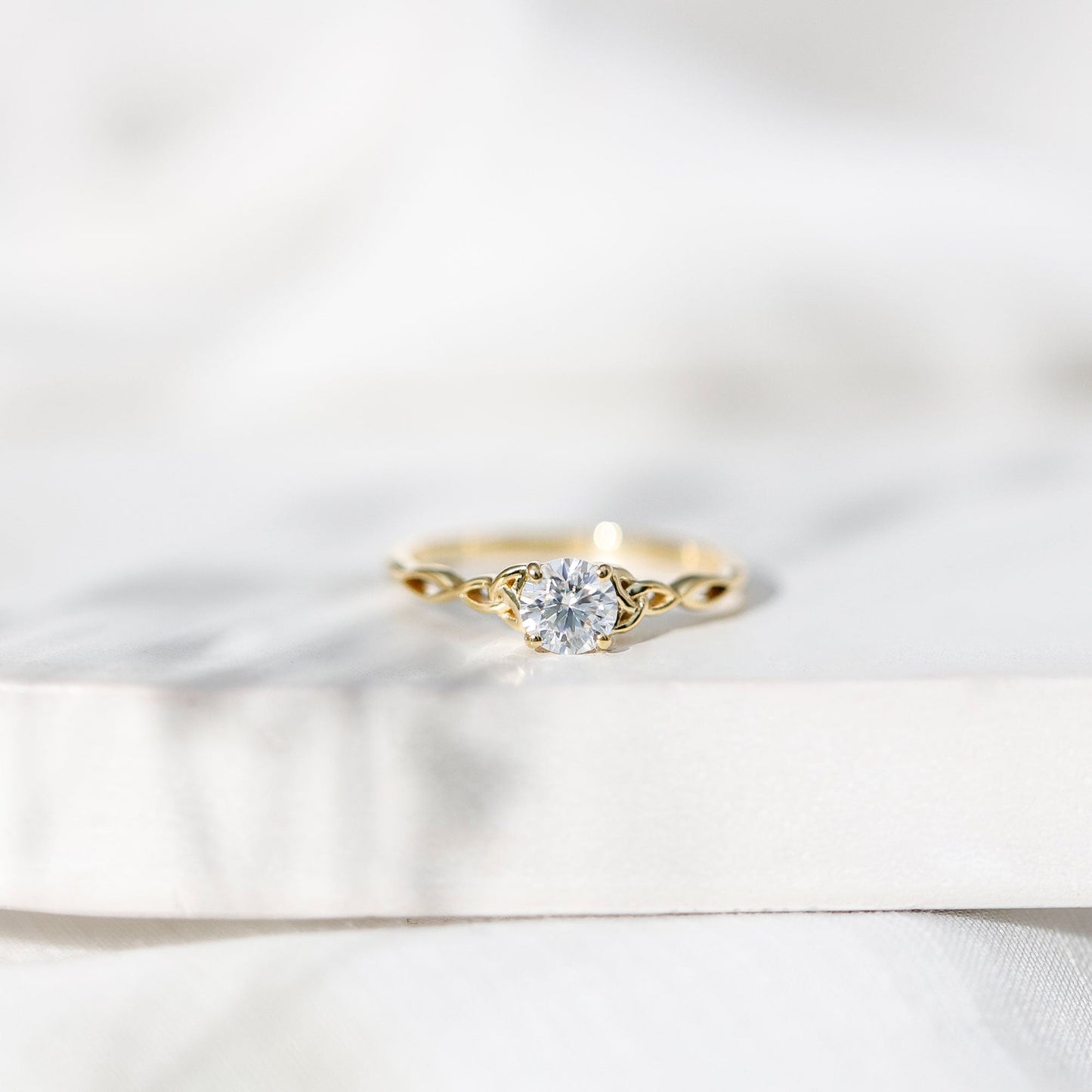 Solitaire Moissanite Celtic Knot Ring for Women