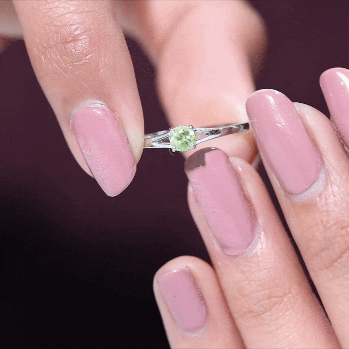 Natural Half Carat Peridot Promise Ring with Diamond