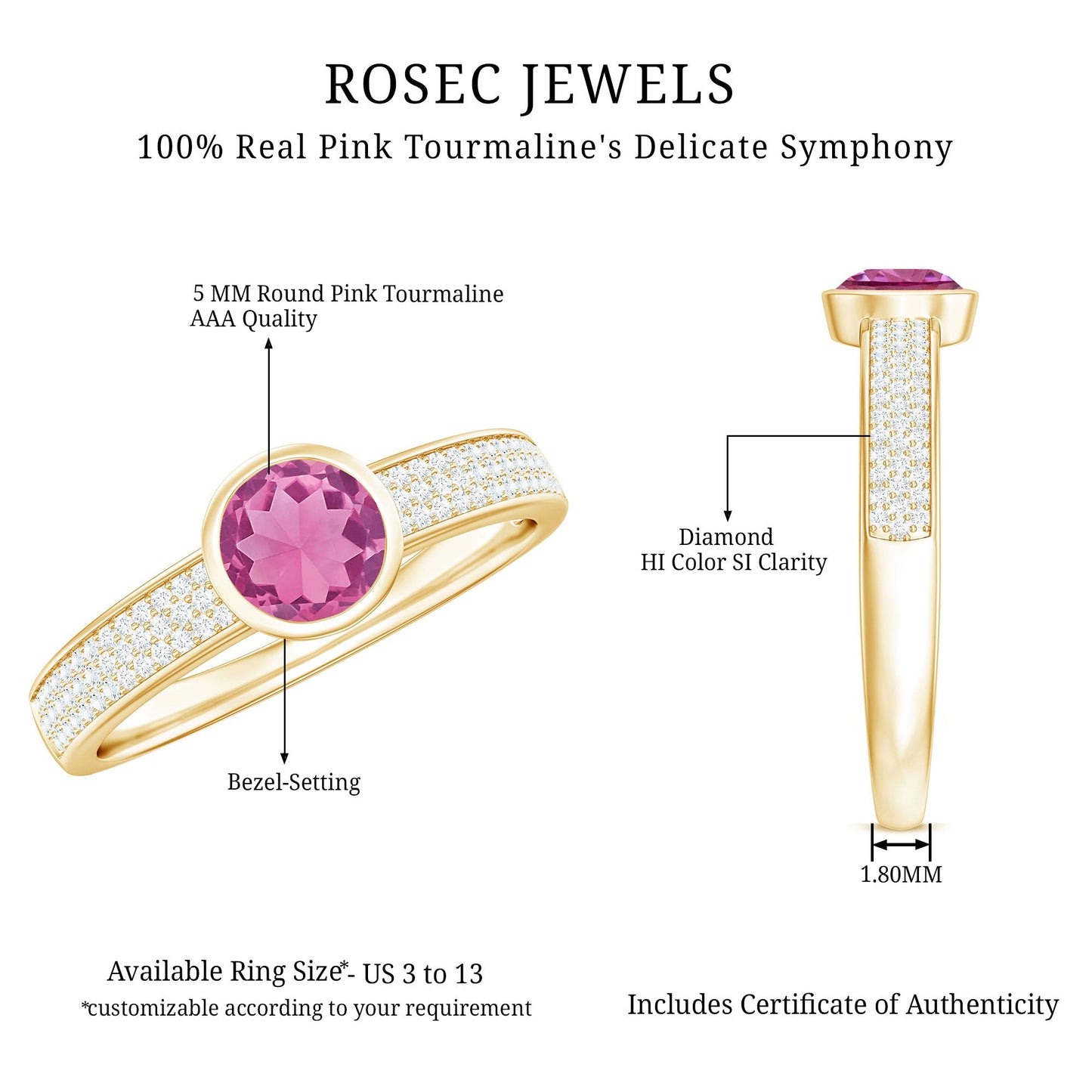 0.4 Carat Solitaire Pink Tourmaline and Diamond Engagement Ring