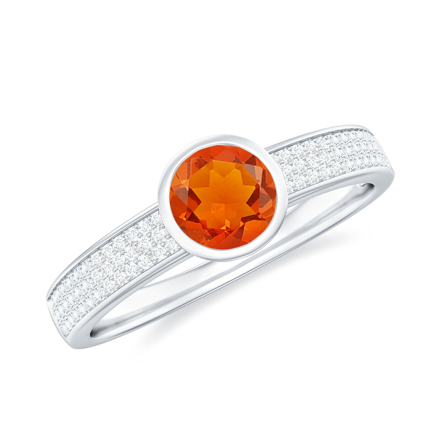 0.4 Carat Round Shape Fire Opal Engagement Ring with Diamond