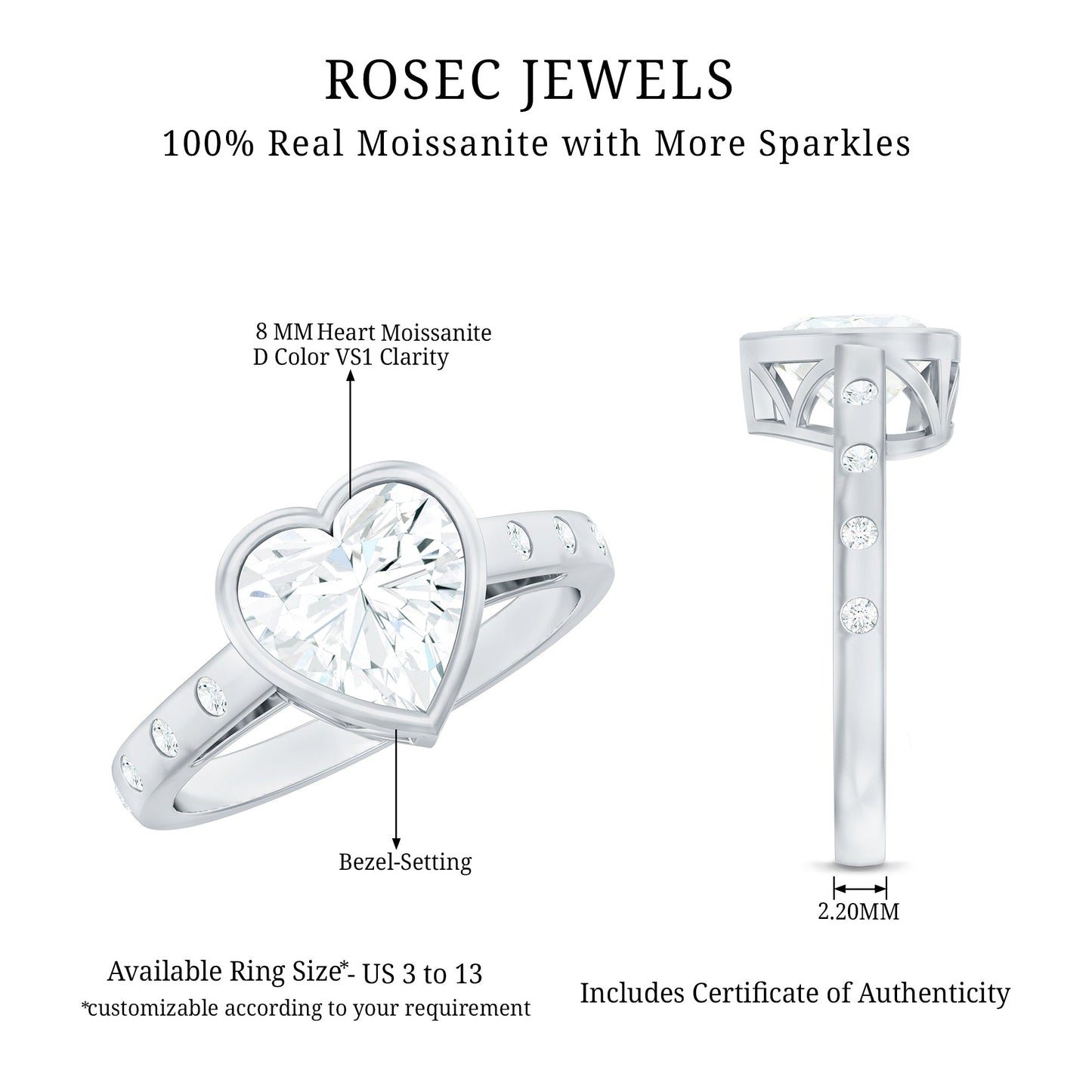 Heart Shape Moissanite Bezel Set Engagement Ring