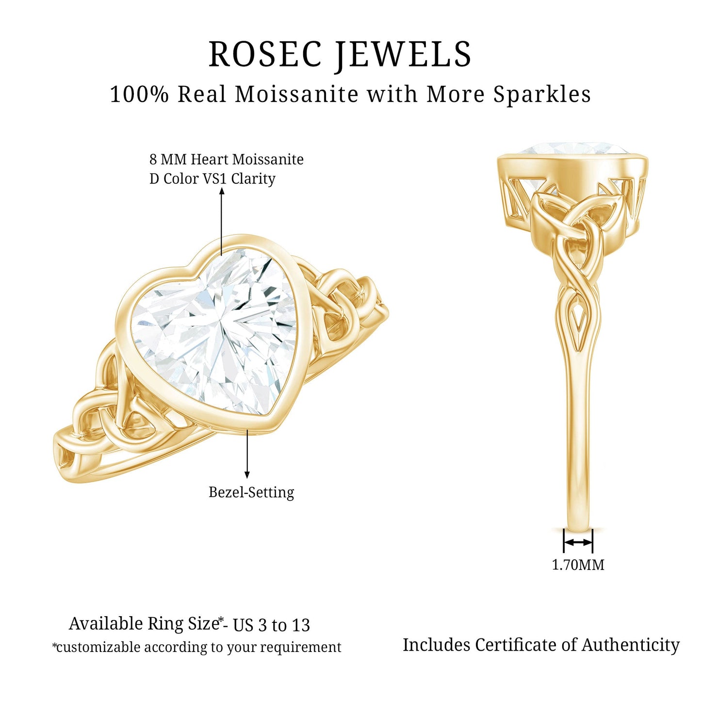 Heart Shape Moissanite Knot Engagement Ring in Bezel Setting