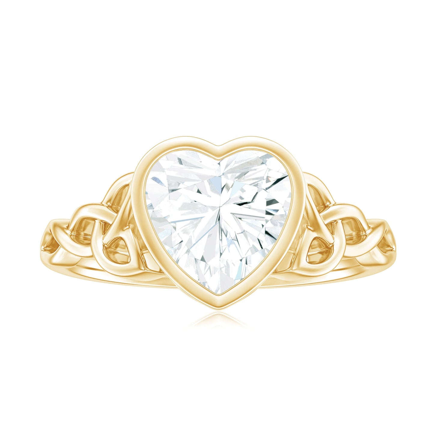 Heart Shape Moissanite Knot Engagement Ring in Bezel Setting