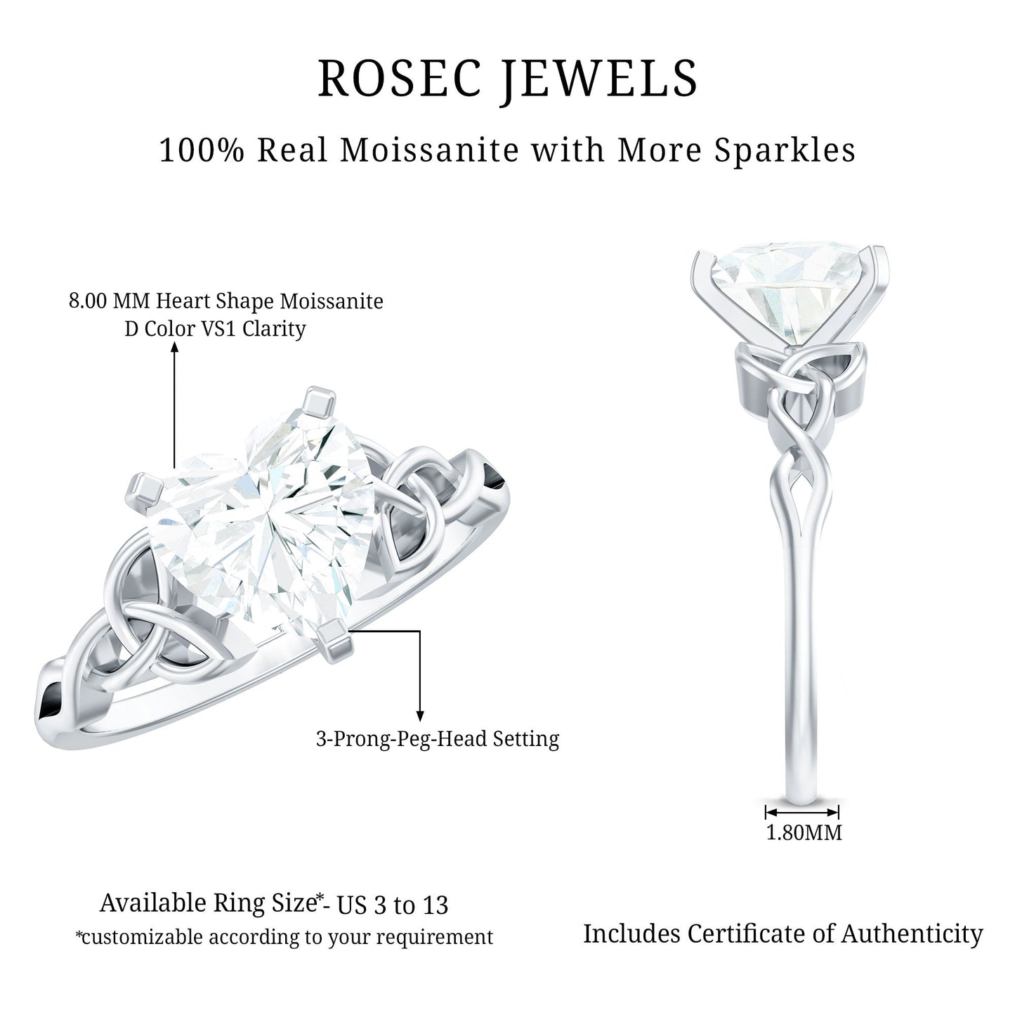2 CT Heart Shaped Moissanite Celtic Knot Engagement Ring