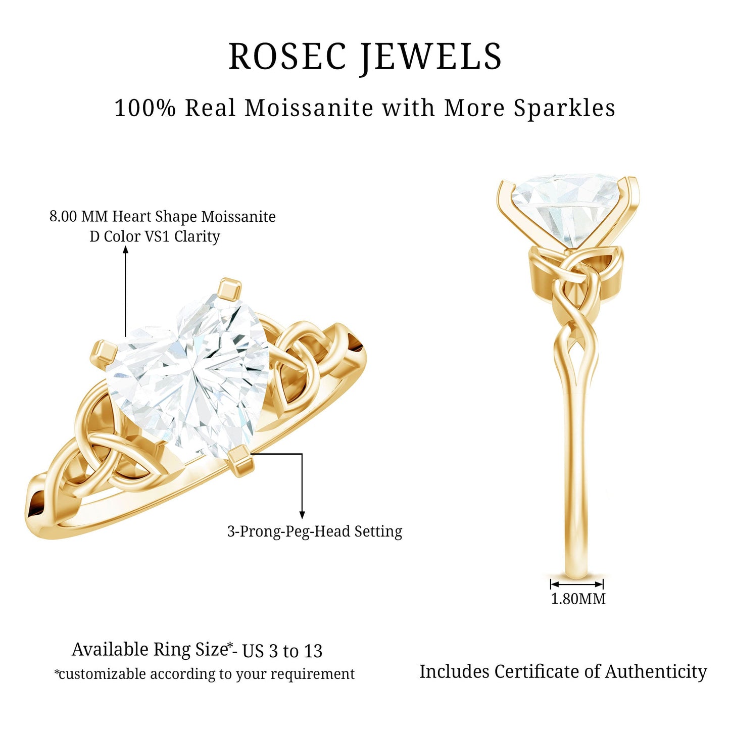 2 CT Heart Shaped Moissanite Celtic Knot Engagement Ring