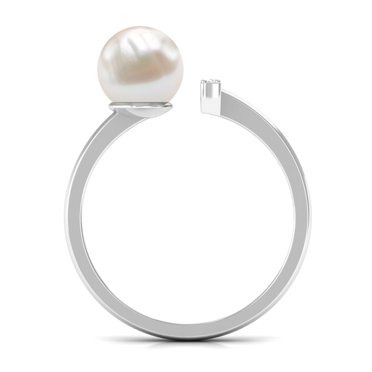 Cultured 3 Carat Freshwater Pearl Cuff Ring with Diamond