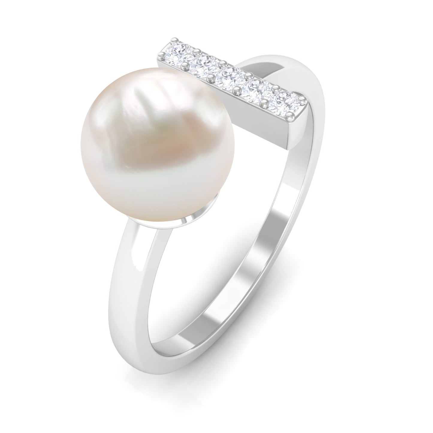 Cultured 3 Carat Freshwater Pearl Cuff Ring with Diamond
