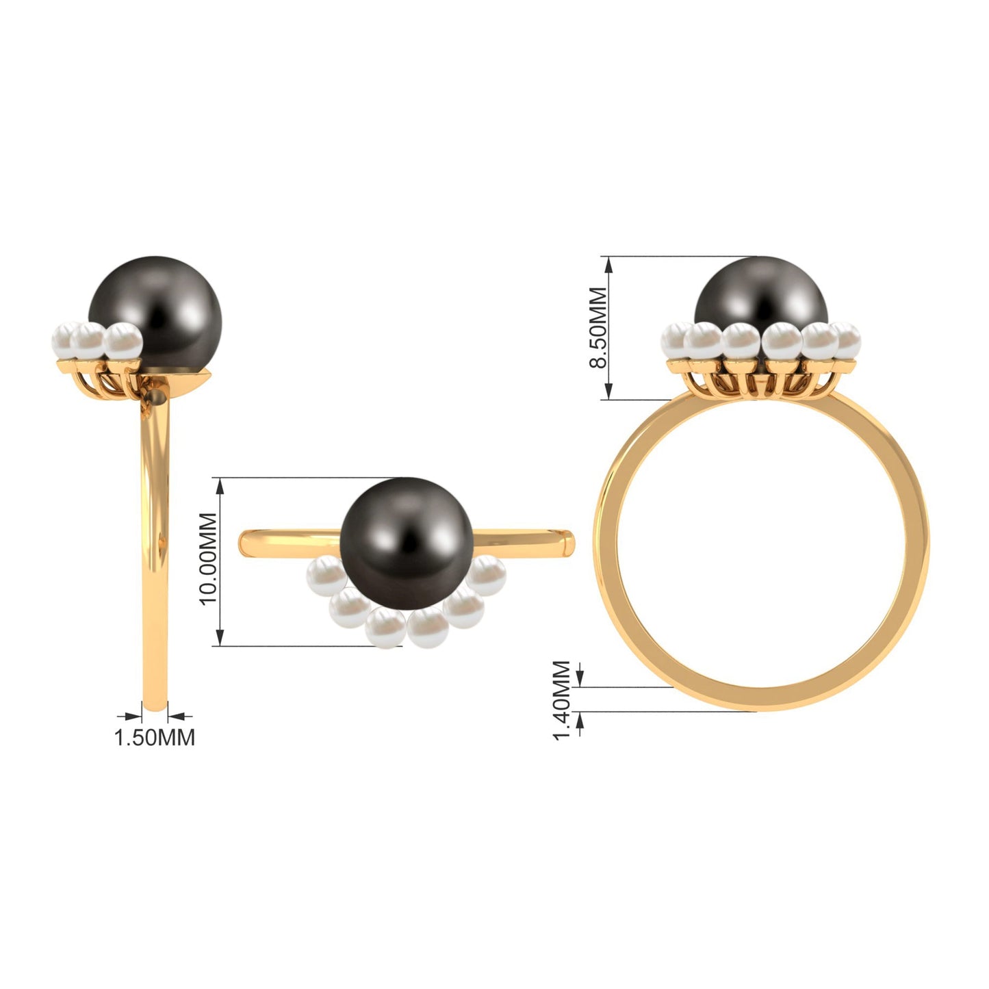 Designer 7.5 Carat Black and White Pearl Half Halo Engagement Ring
