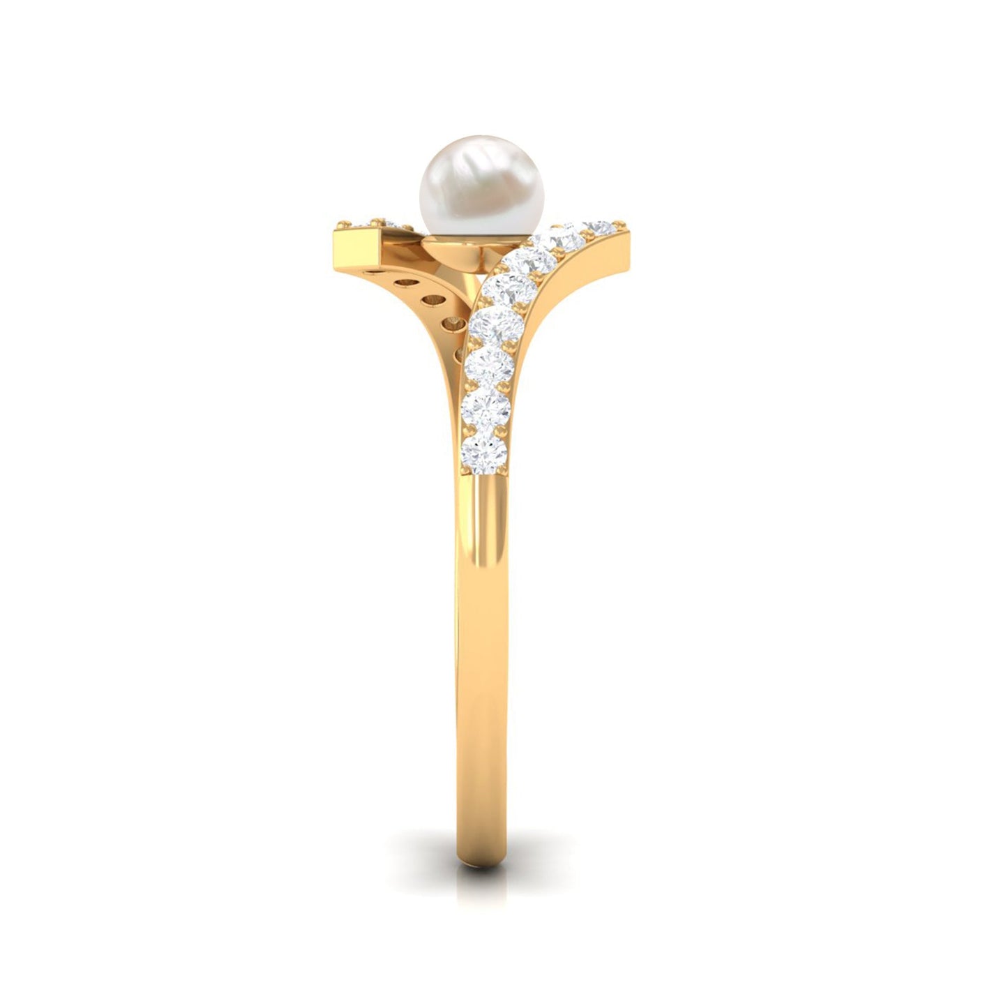 Freshwater Pearl 2 Stone Engagement Ring Diamond Bypass Shank