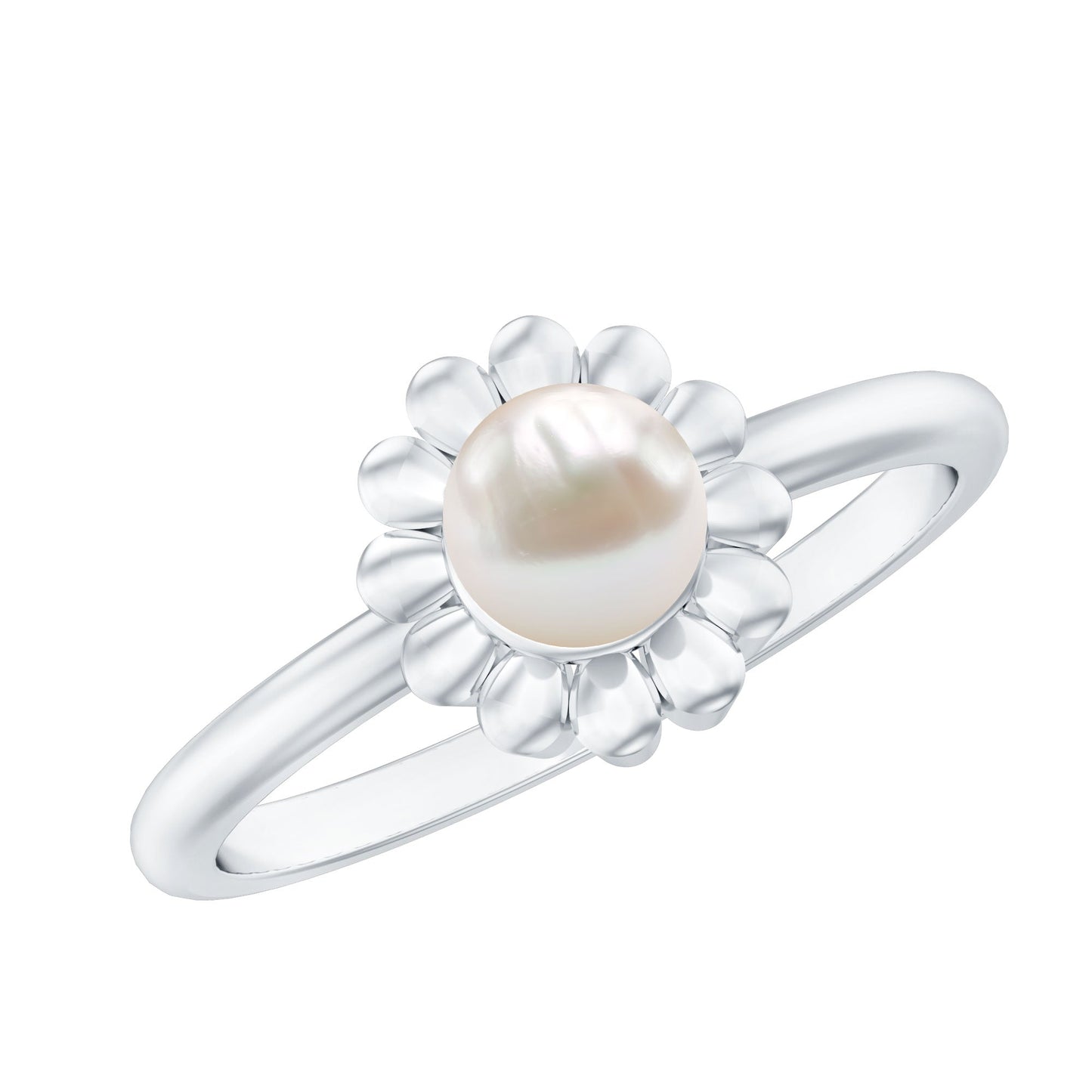 2 Carat Solitaire Freshwater Cultured Pearl Flower Ring