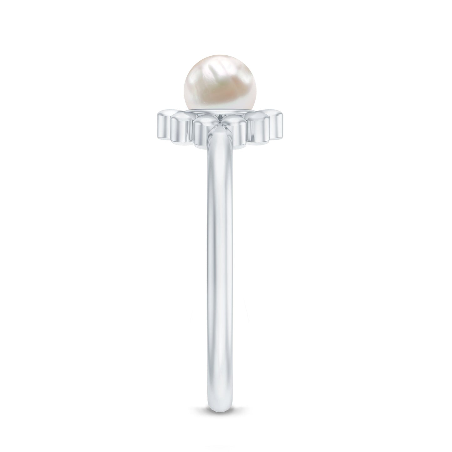 2 Carat Solitaire Freshwater Cultured Pearl Flower Ring