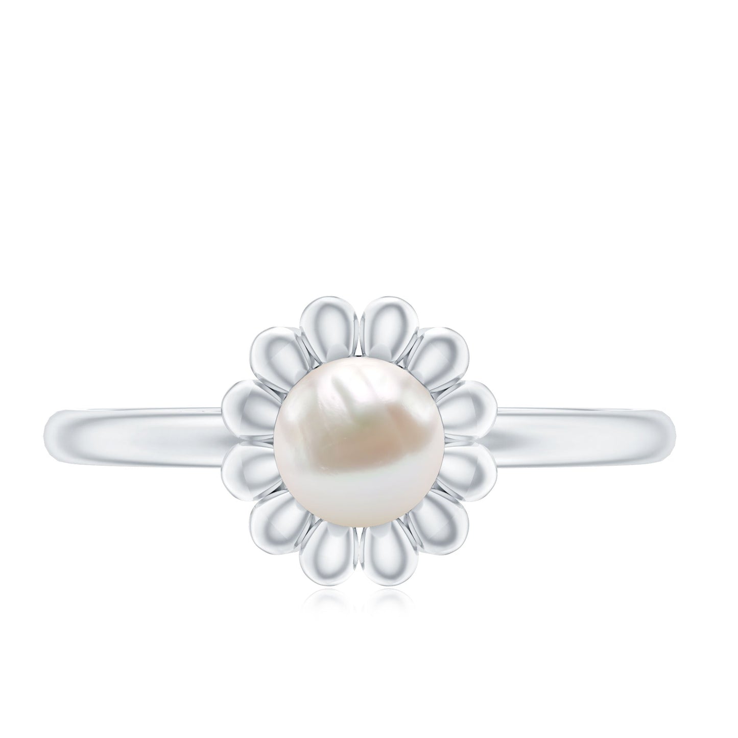 2 Carat Solitaire Freshwater Cultured Pearl Flower Ring