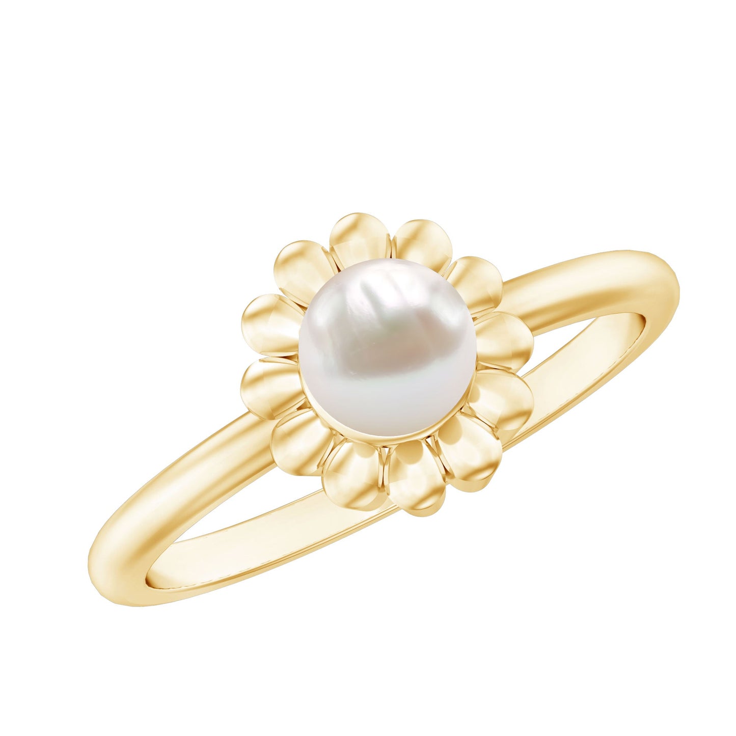 2 Carat Solitaire Freshwater Cultured Pearl Flower Ring