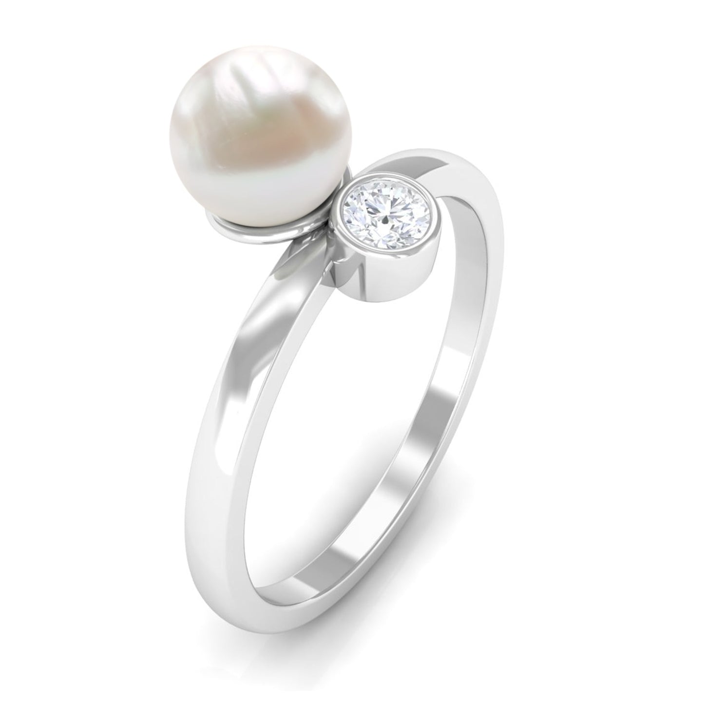 Freshwater Pearl Toi Et Moi Ring with Diamond