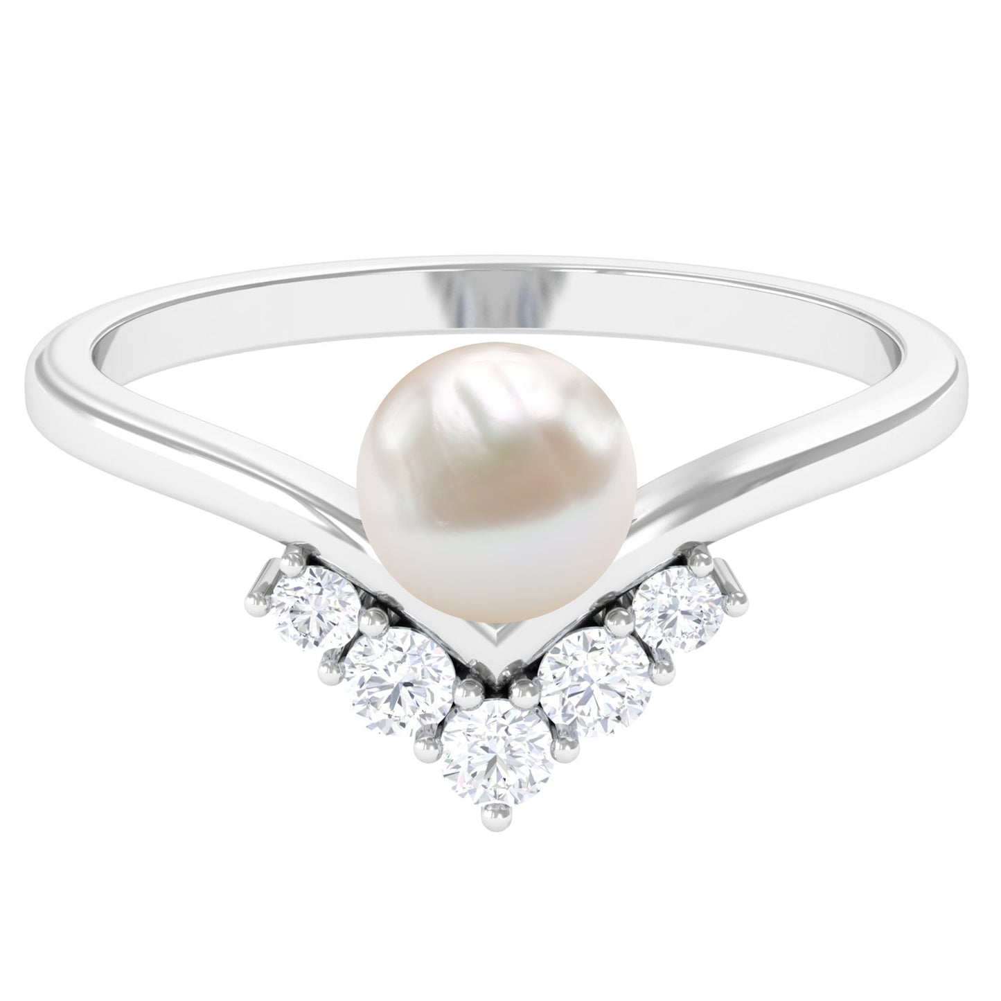 Cultured 2.2 Carat Freshwater Pearl Chevron Engagement Ring with Diamond
