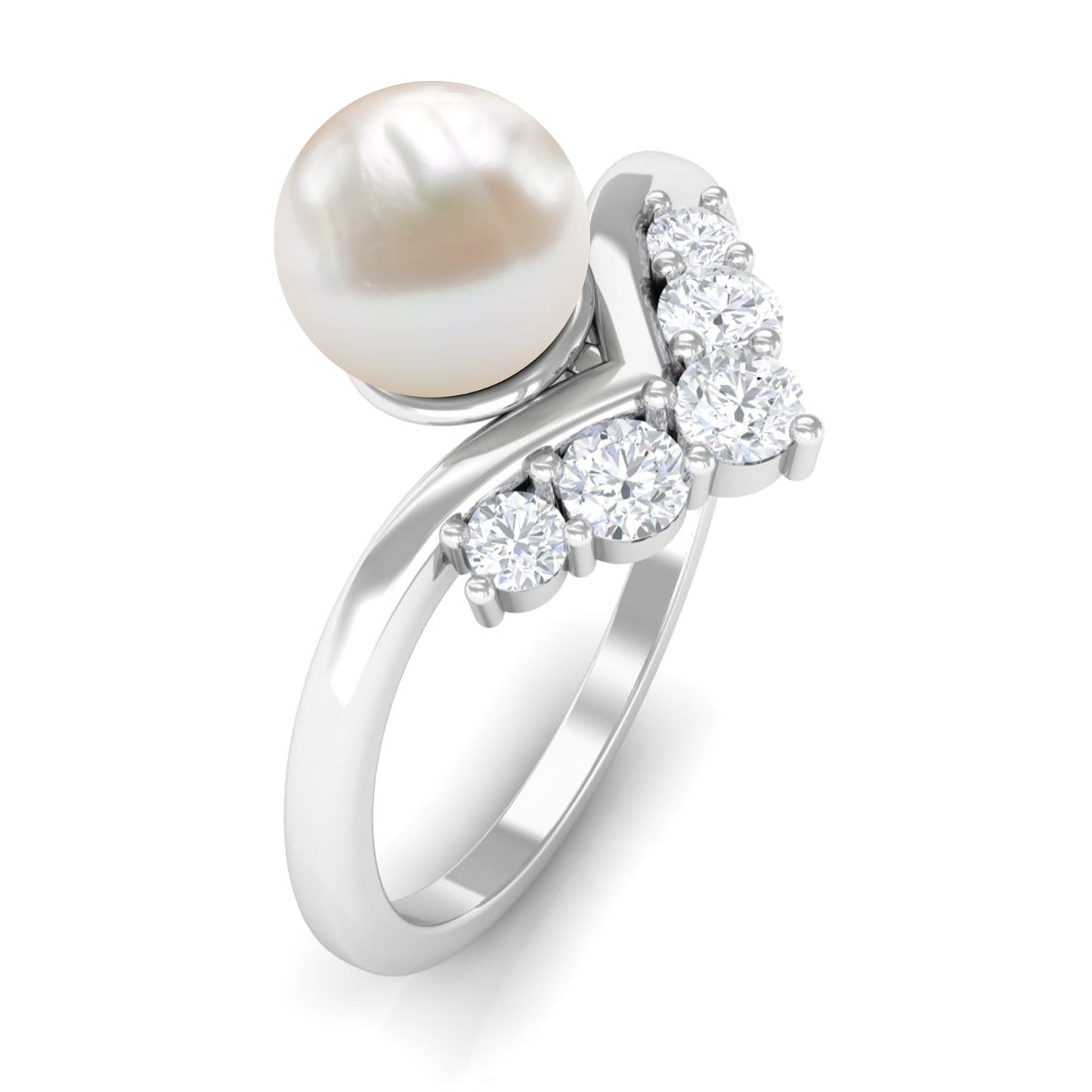 Cultured 2.2 Carat Freshwater Pearl Chevron Engagement Ring with Diamond