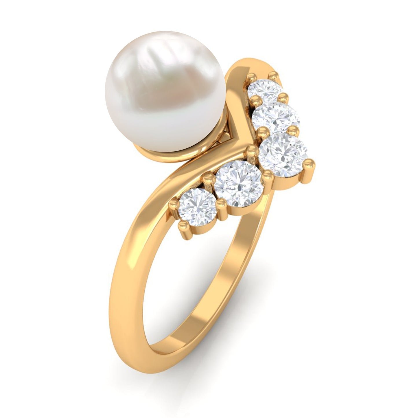 Cultured 2.2 Carat Freshwater Pearl Chevron Engagement Ring with Diamond