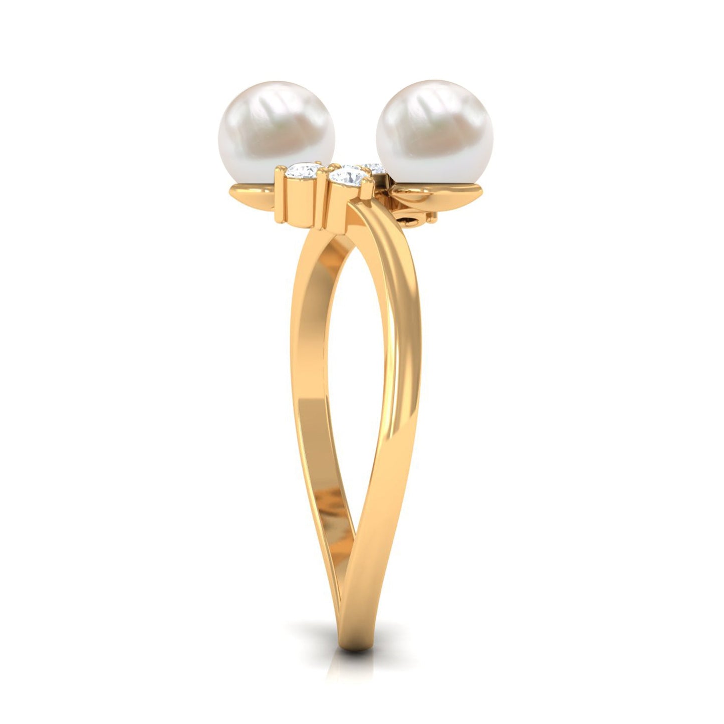 Real Freshwater Pearl 2 Stone Engagement Ring with Diamond