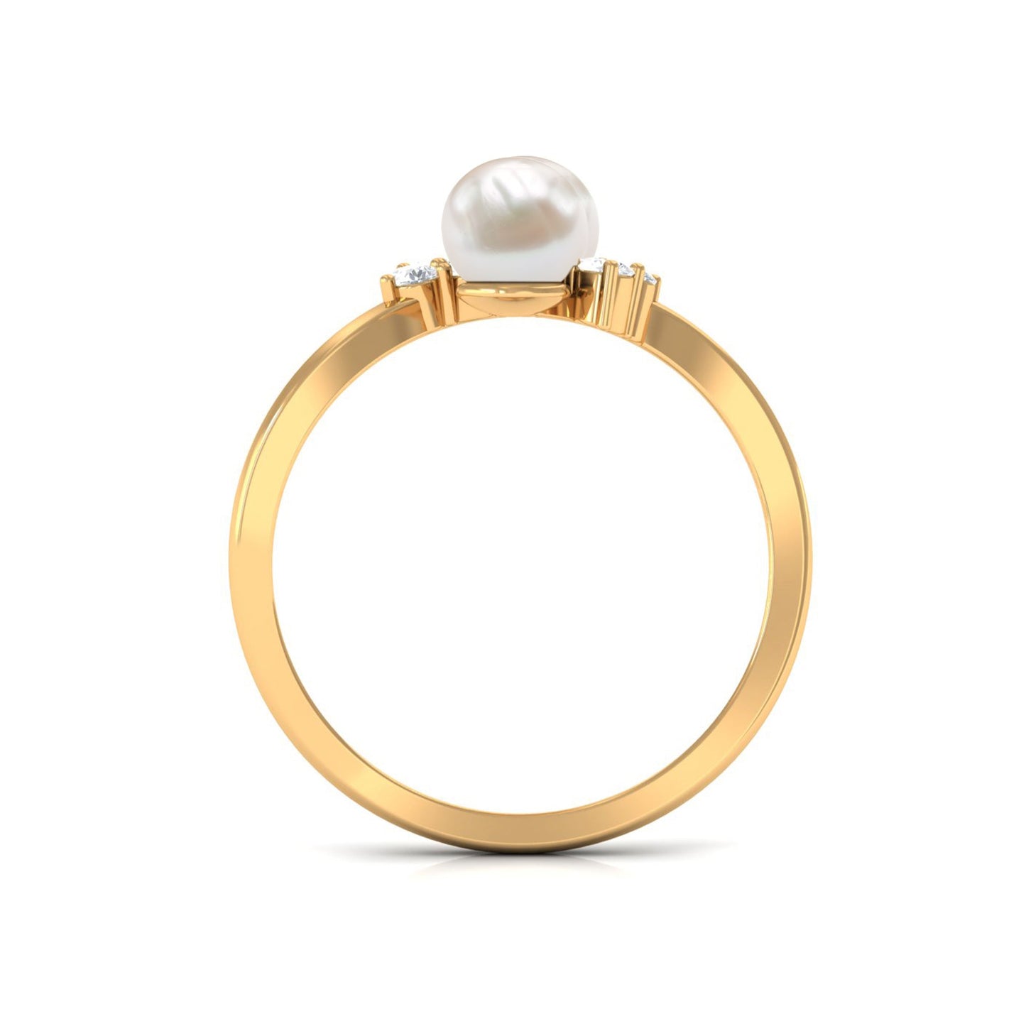 Real Freshwater Pearl 2 Stone Engagement Ring with Diamond
