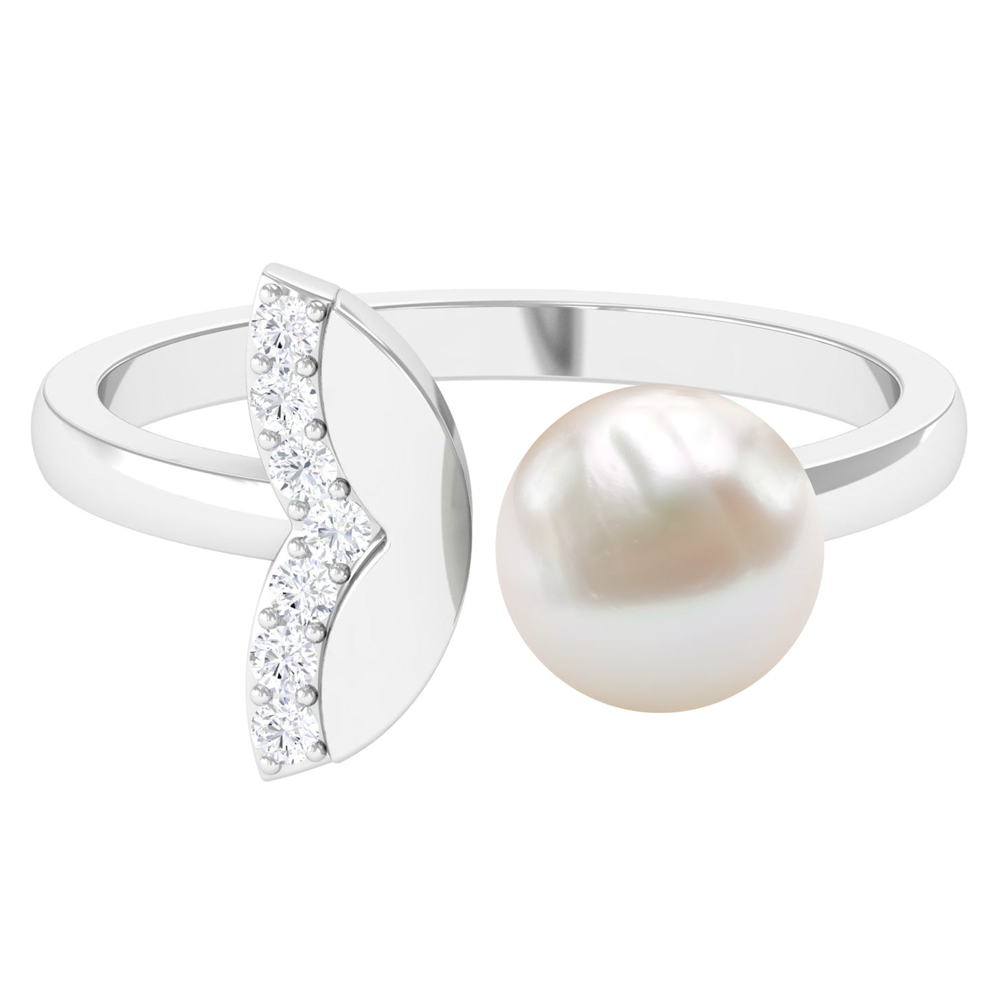 Natural 3 Carat Freshwater Pearl Cuff Ring with Diamond