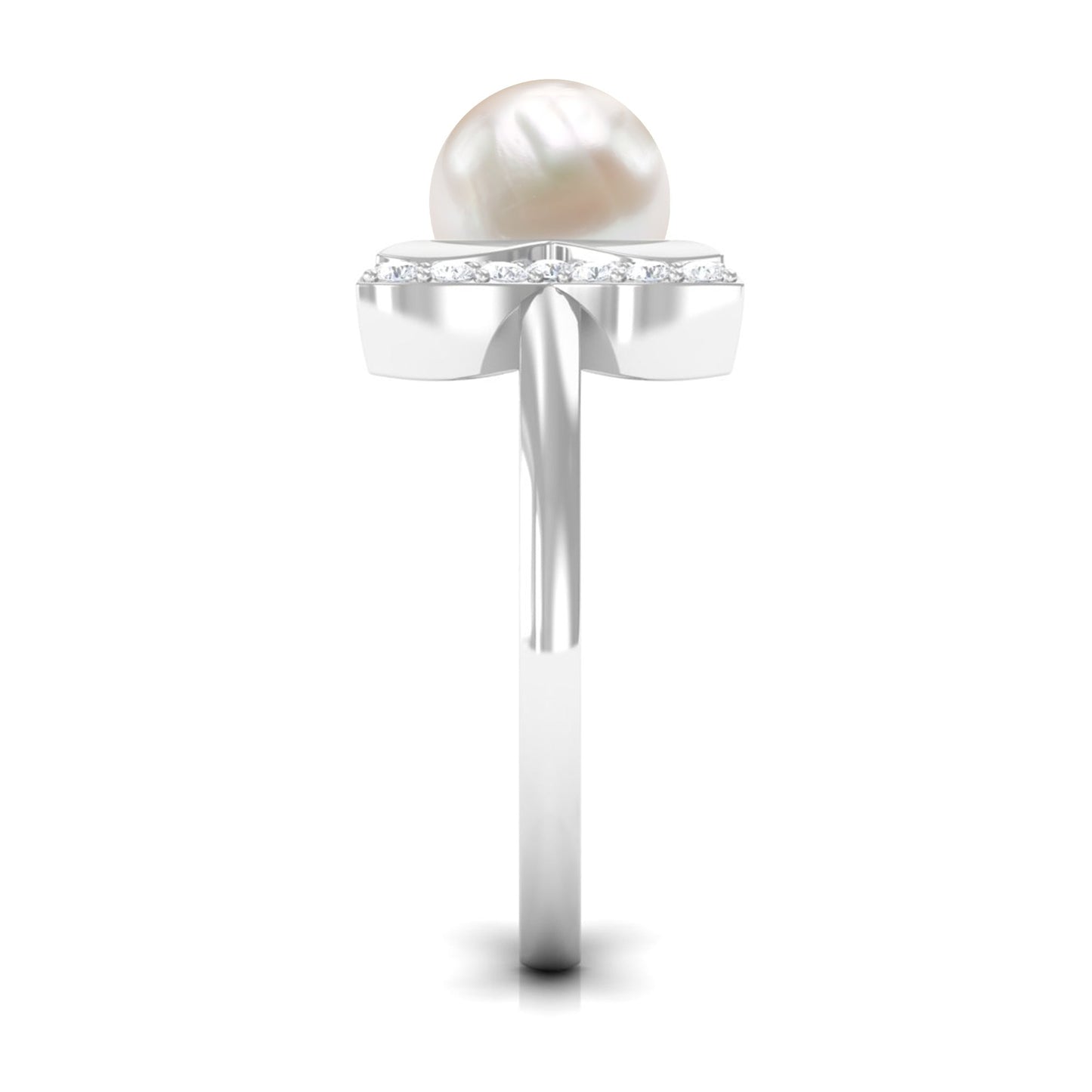 Natural 3 Carat Freshwater Pearl Cuff Ring with Diamond