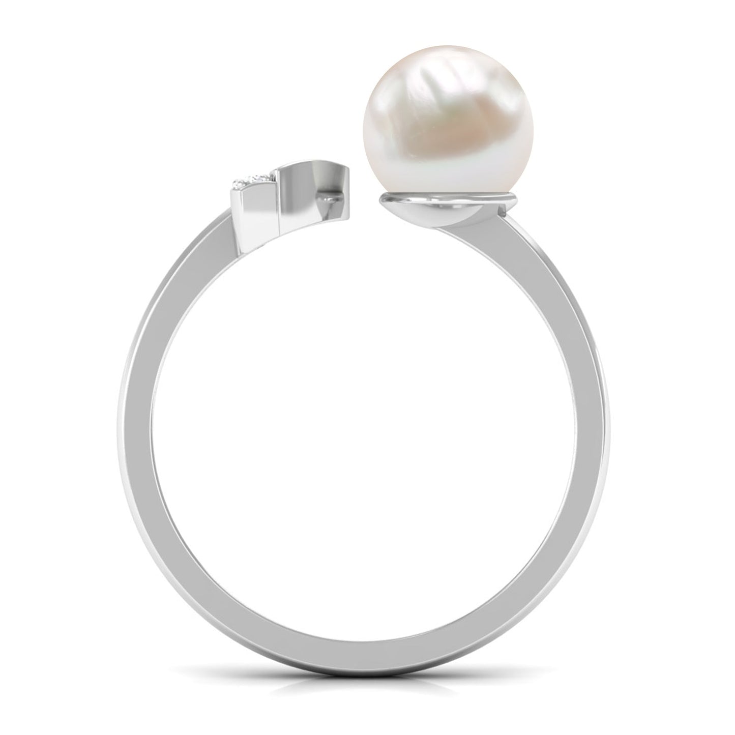 Natural 3 Carat Freshwater Pearl Cuff Ring with Diamond