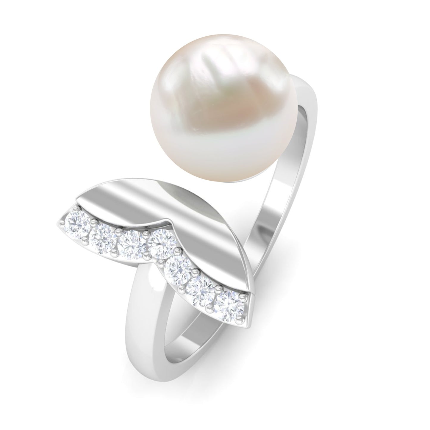 Natural 3 Carat Freshwater Pearl Cuff Ring with Diamond