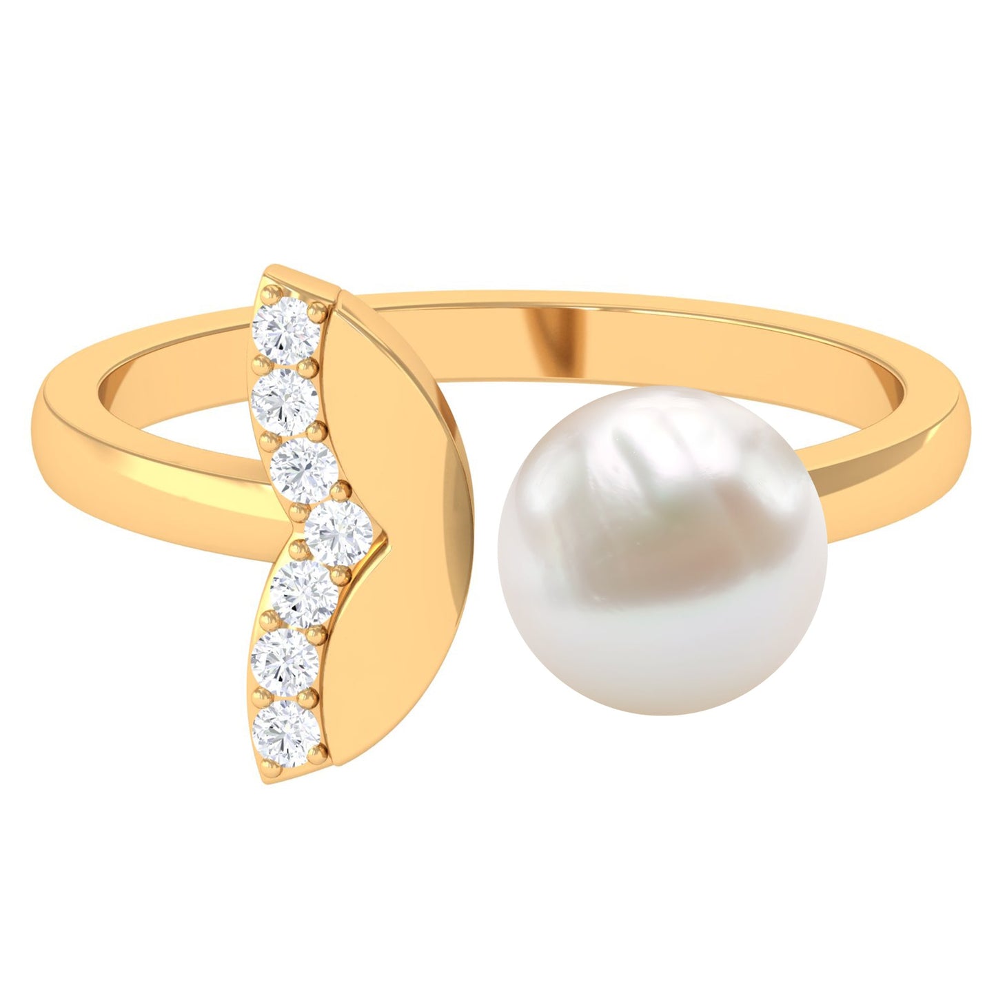 Natural 3 Carat Freshwater Pearl Cuff Ring with Diamond