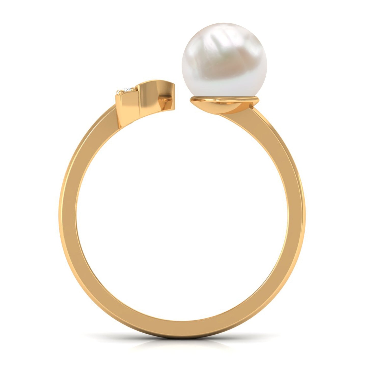 Natural 3 Carat Freshwater Pearl Cuff Ring with Diamond