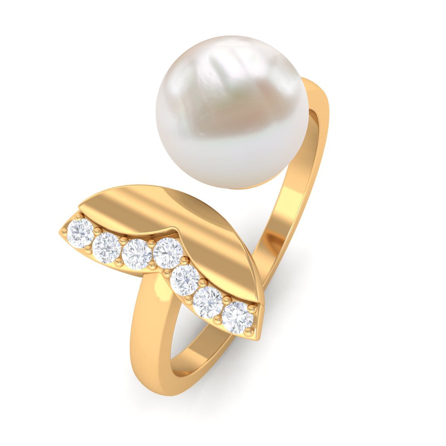 Natural 3 Carat Freshwater Pearl Cuff Ring with Diamond
